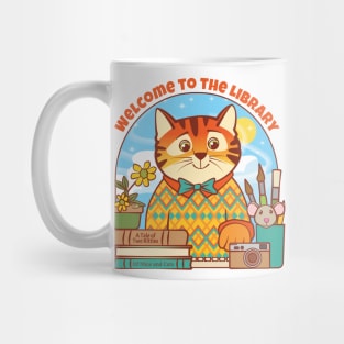 Library Welcome Tiger Cat and Mouse Mug